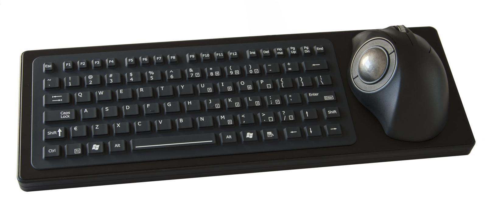 COMPACT RUBBER KEYBOARD WITH ERGONOMIC TRACKBALL