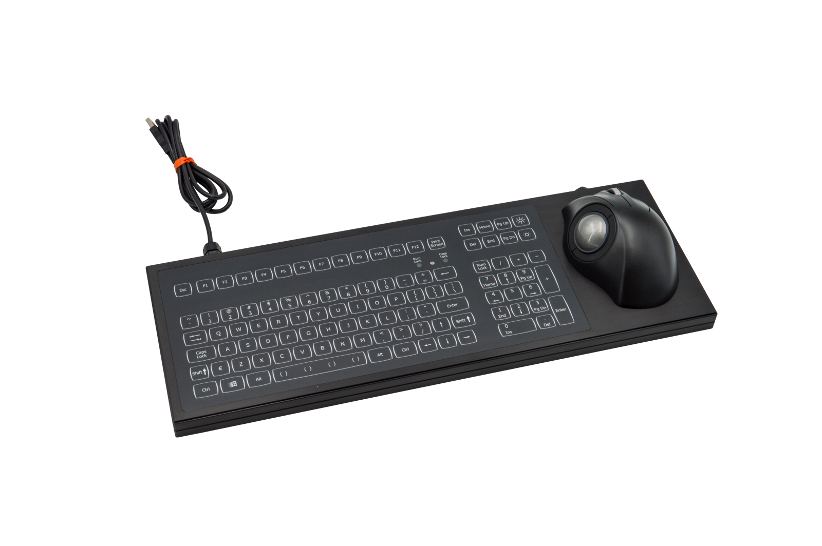 BACKLIT WATERPROOF KEYBOARD WITH ERGONOMIC TRACKBALL